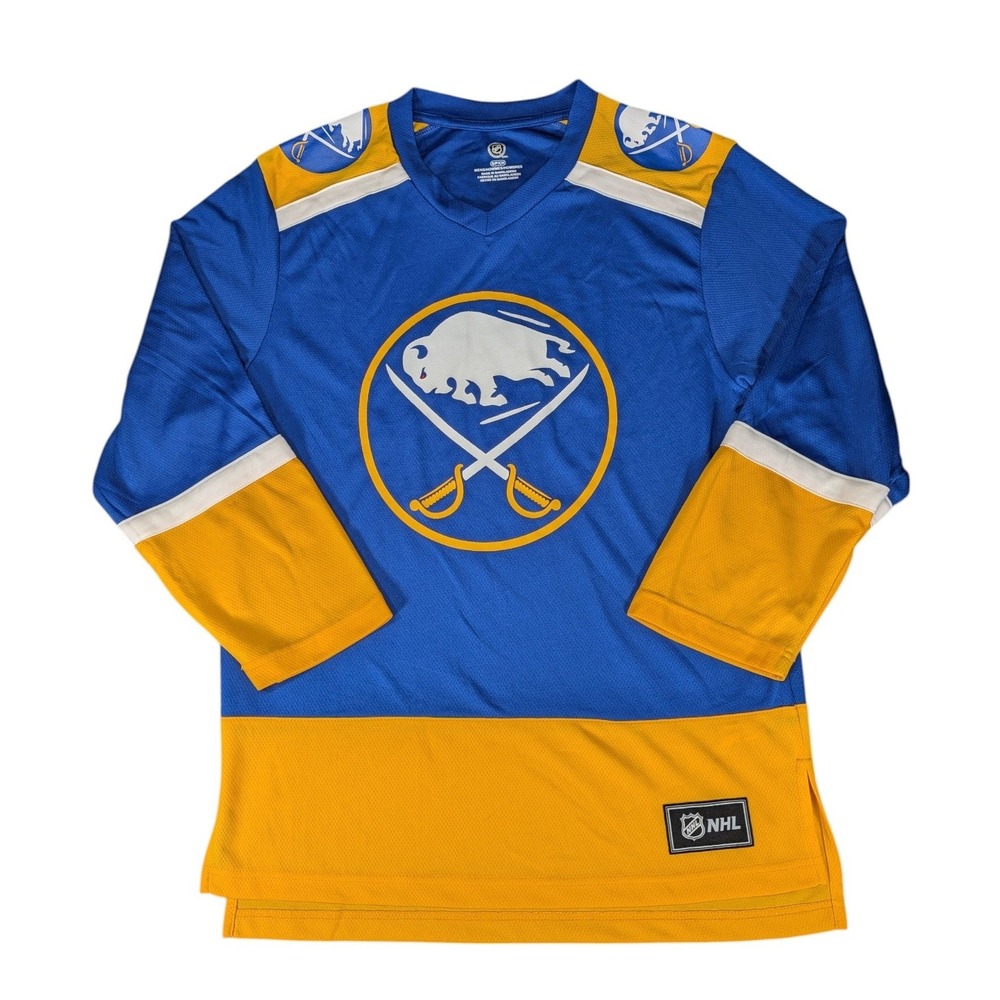 NHL Buffalo Sabres Jersey Mens Small Blue Gold Hockey Fan Apparel Logo